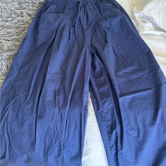 Anthropologie Maeve Pants Women Utility Wide Leg Blue Trousers Preppy - Picture 3 of 12